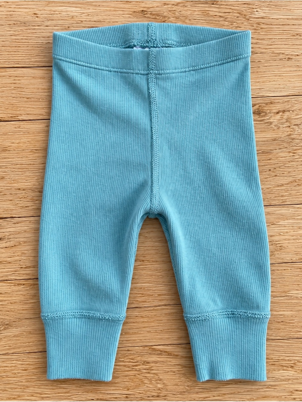 Hanna Andersson Aqua Blue Ribbed Baby Leggings 0-3M